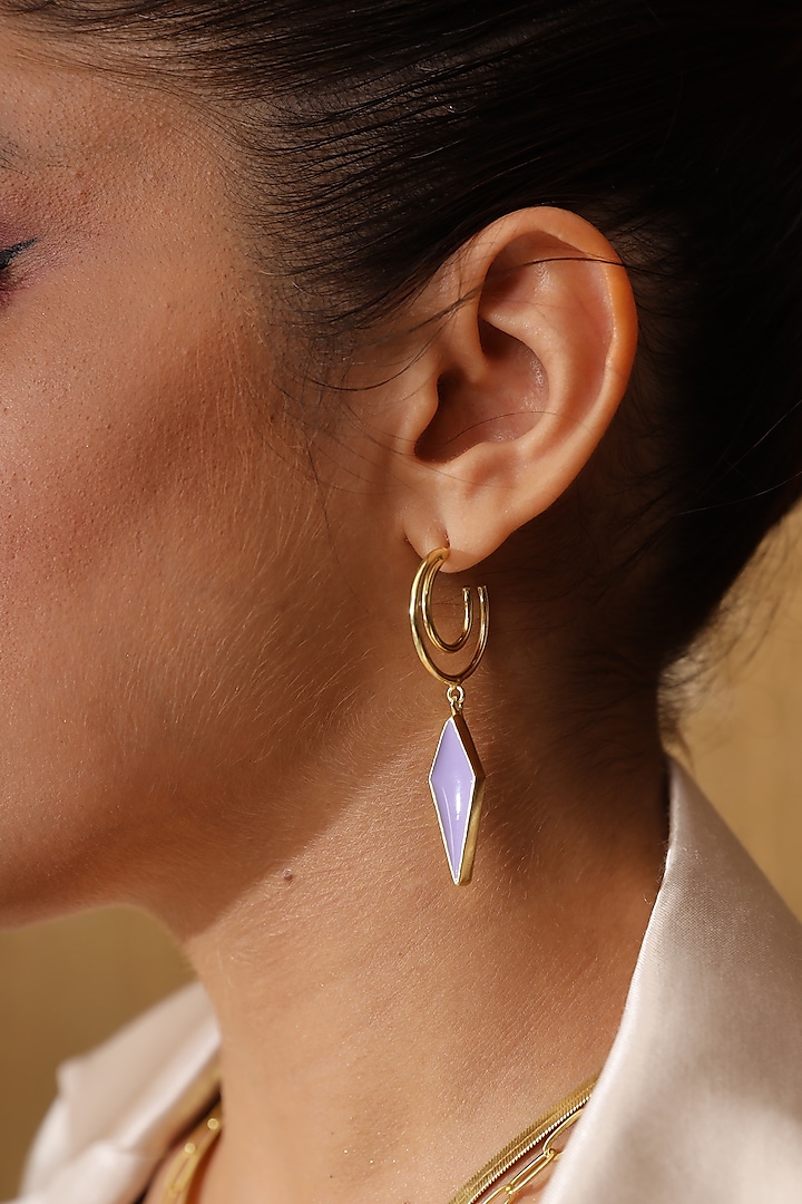 Gold Finish Mother Of Pearl Earrings by Varnika Arora