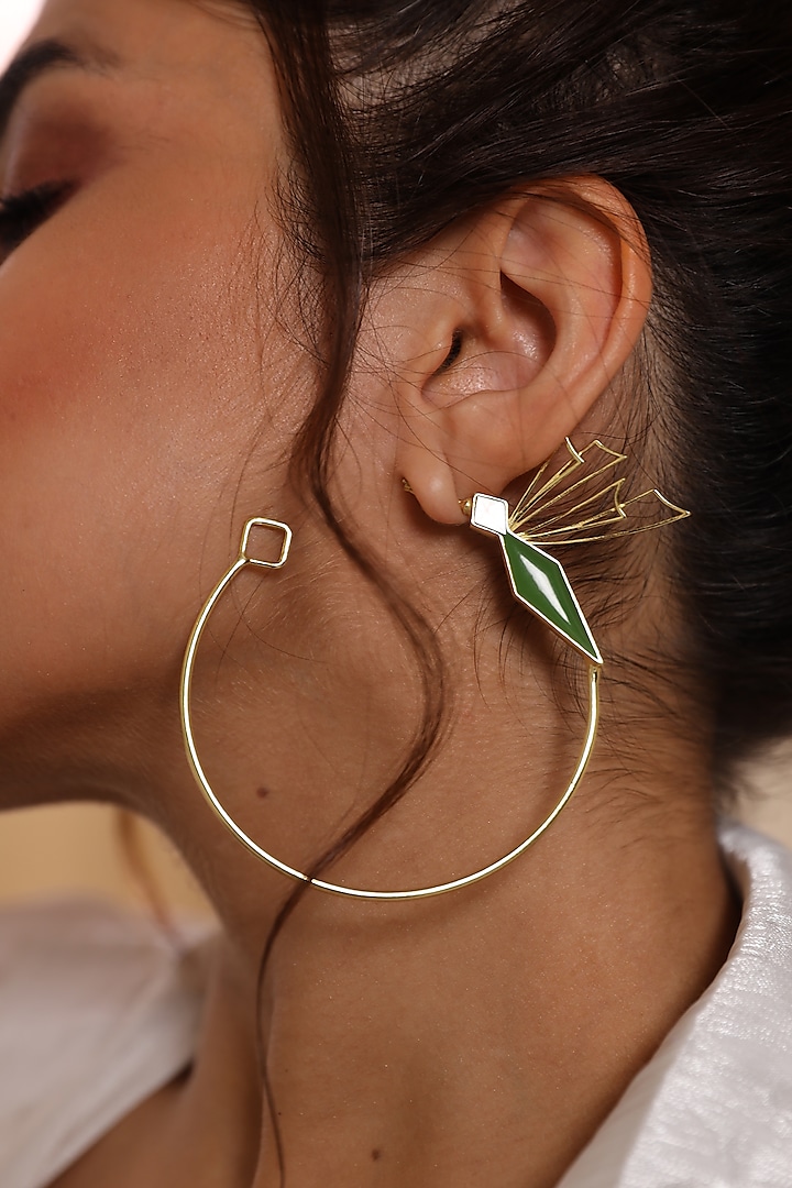 Gold Finish Enameled Hoop Earrings by Varnika Arora