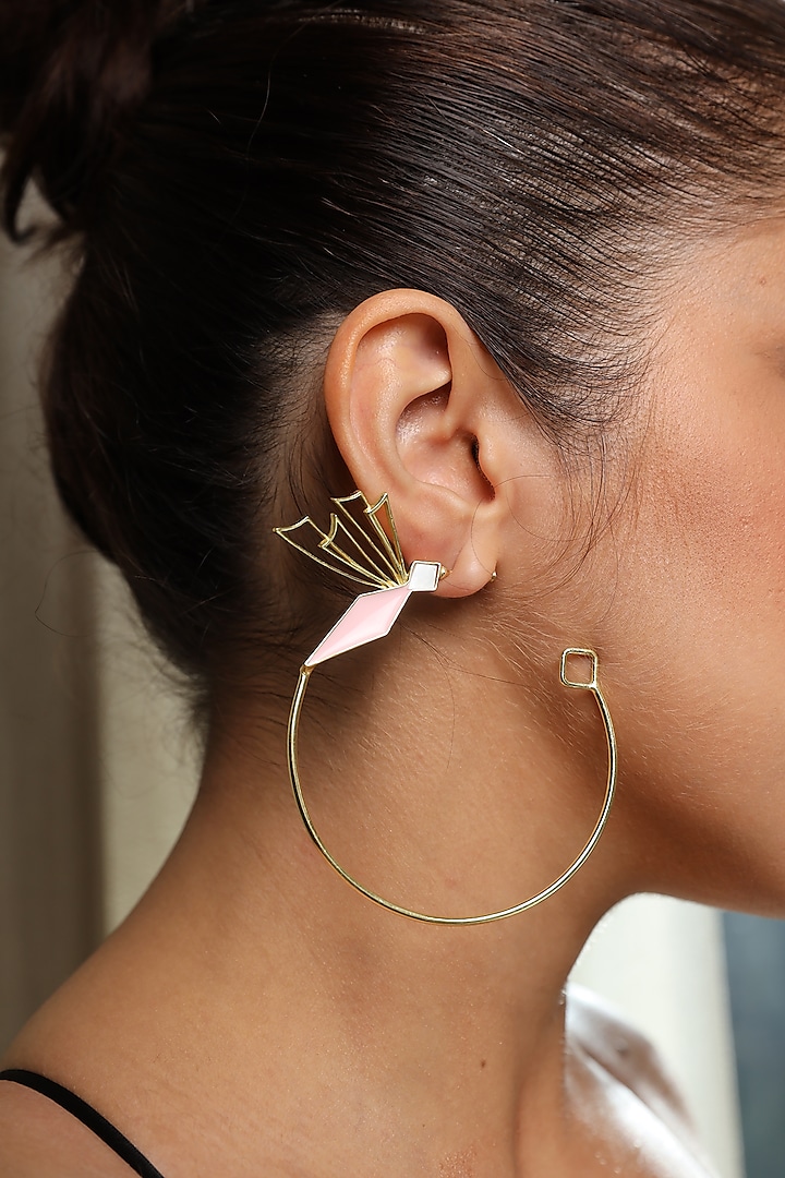 Gold Finish Enameled Hoop Earrings by Varnika Arora