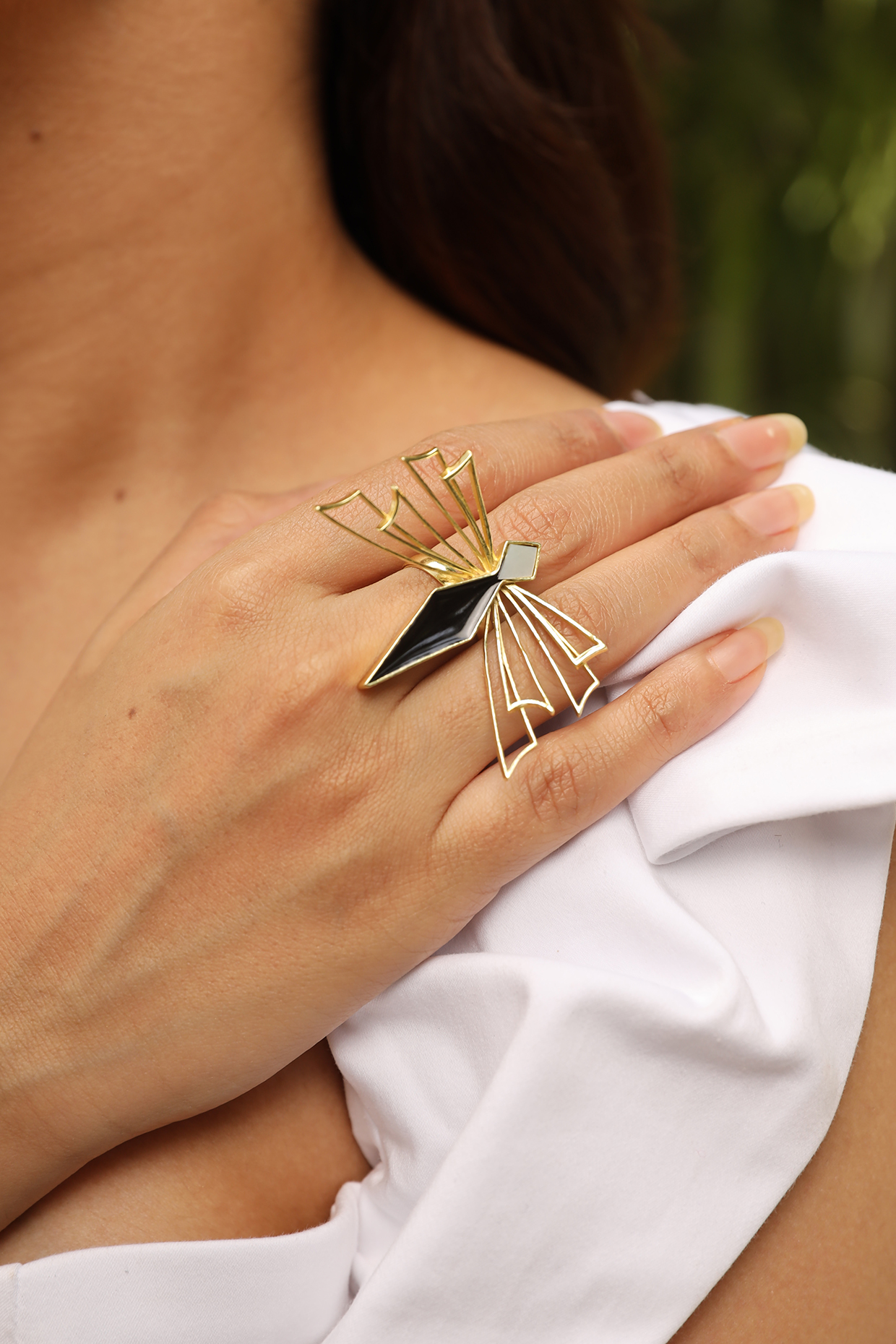 Gold Finish Enameled Ring by Varnika Arora