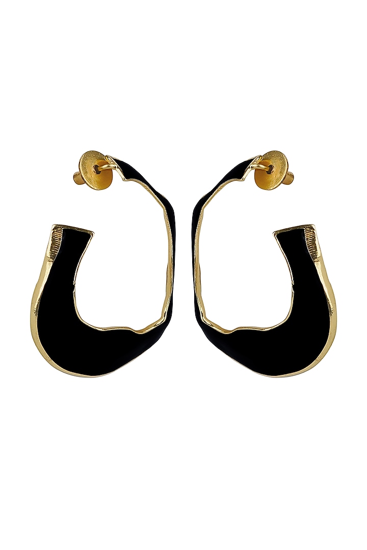 Gold Finish Black Fluid Hoop Earrings by Varnika Arora at Pernia's Pop Up Shop