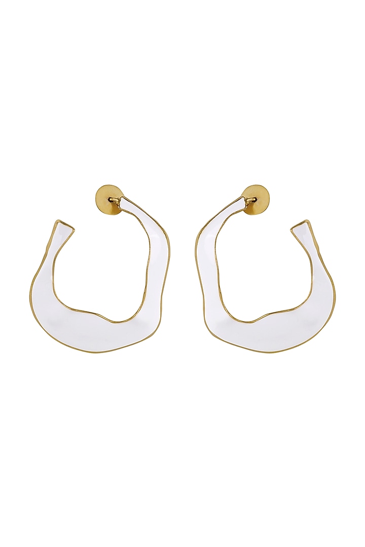 Gold Finish White Fluid Hoop Earrings by Varnika Arora