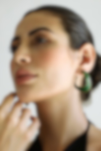 Gold Finish Green Fluid Hoop Earrings by Varnika Arora at Pernia's Pop Up Shop