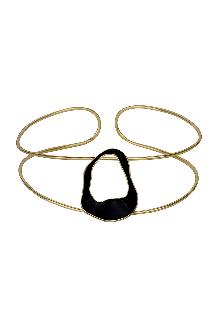 Gold Finish Black Enameled Choker Necklace by Varnika Arora at Pernia's Pop Up Shop