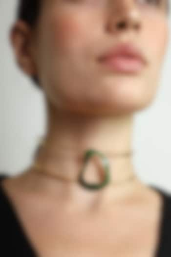 Gold Finish Green Enameled Choker Necklace by Varnika Arora