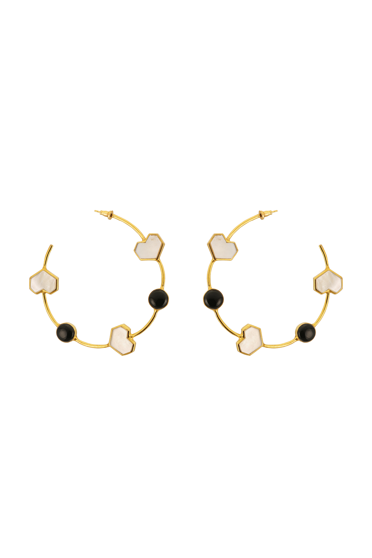 Gold Plated Onyx Handcrafted Hoop Earrings by Varnika Arora