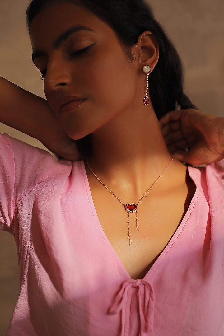 Gold Plated Red Stone Handcrafted Lone Necklace by Varnika Arora