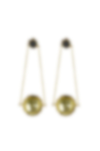 Gold Finish Black Onyx Earrings by Varnika Arora