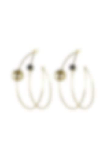 Gold Finish Black Onyx Hoop Earrings by Varnika Arora