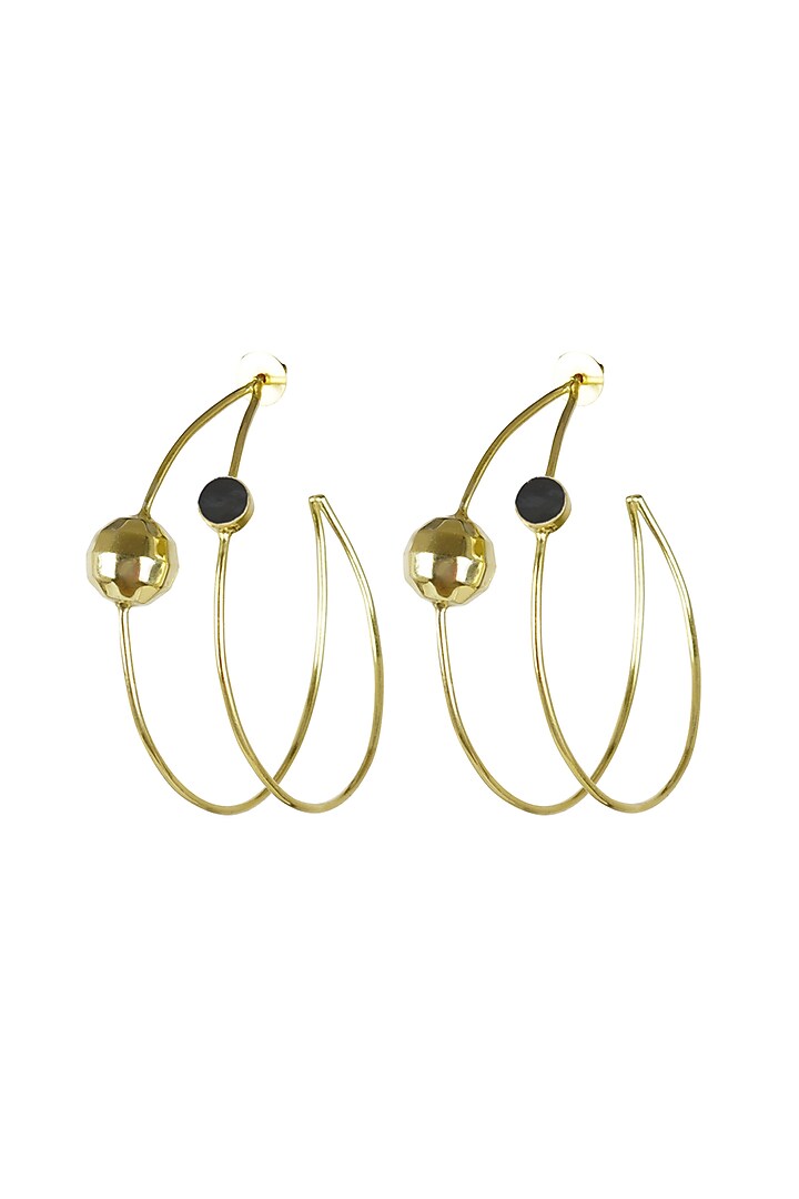 Gold Finish Black Onyx Hoop Earrings Design by Varnika Arora at Pernia ...