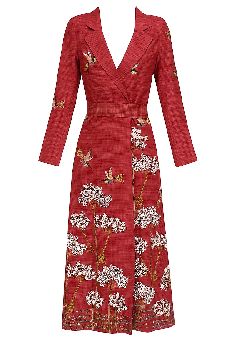 Red Embroidered Gulbaagh Trench Coat by Vineet Rahul