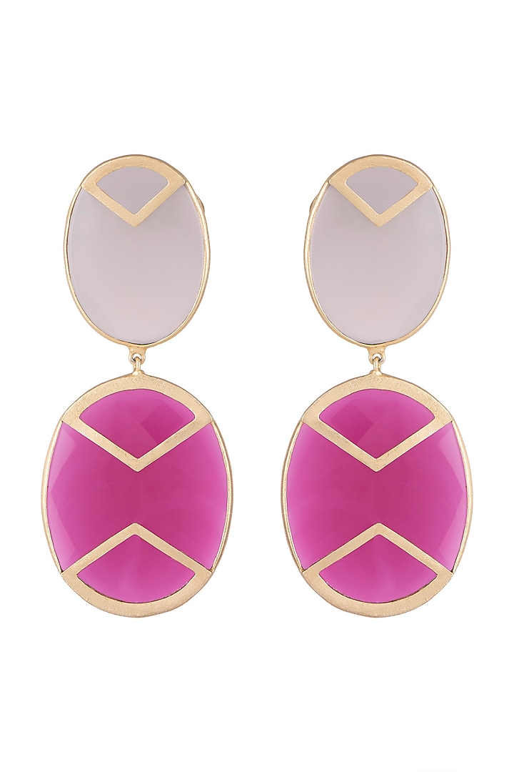 Gold Plated Handmade Pink Quartz & Grey Onyx Earrings by Varnika Arora at Pernia's Pop Up Shop