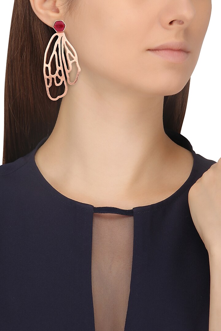 Rose Gold Hydro Pink Quartz Bee Wings Earrings available only at Pernia's Pop Up Shop.