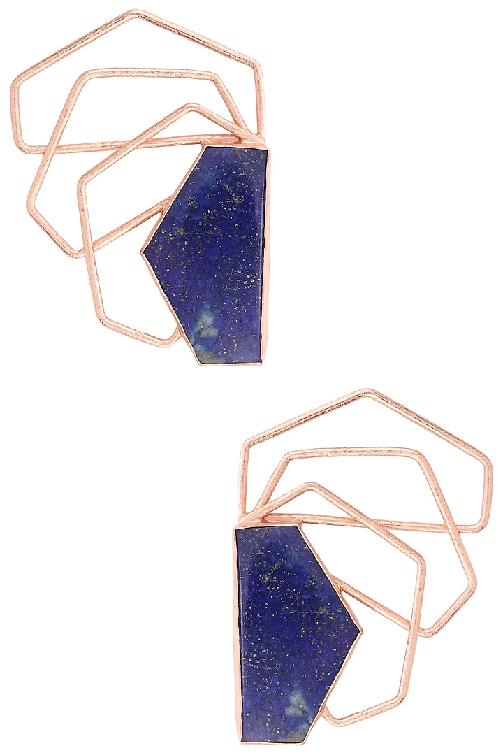 Rose Gold Plated Lapis Semiprecious Stone Earrings available only at Pernia's Pop Up Shop.