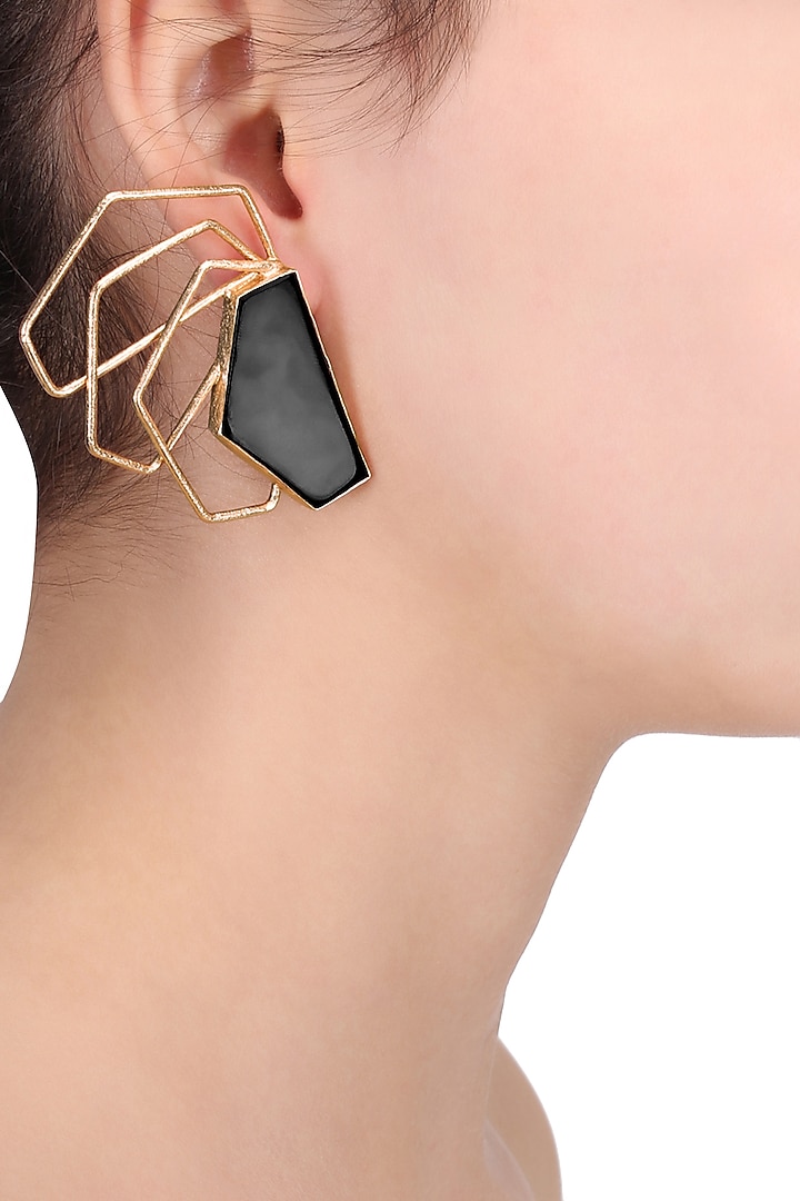 Gold Plated Black Onyx Earrings by Varnika Arora