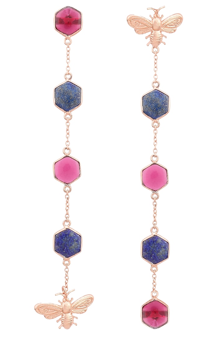 Rose Gold Plated Hydro Pink Quartz and Lapis Beeline Earrings available only at Pernia's Pop Up Shop.