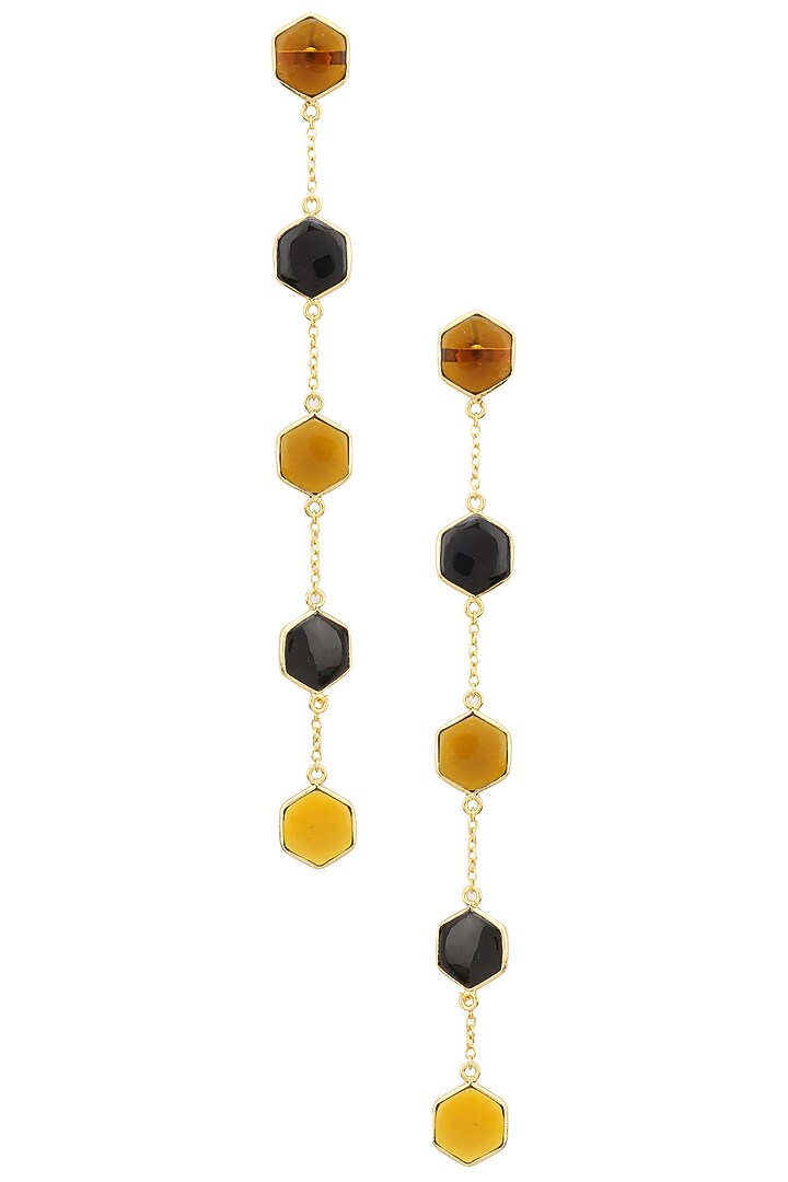 Gold Plated Black Onyx and Bear Quartz Earrings available only at Pernia's Pop Up Shop.