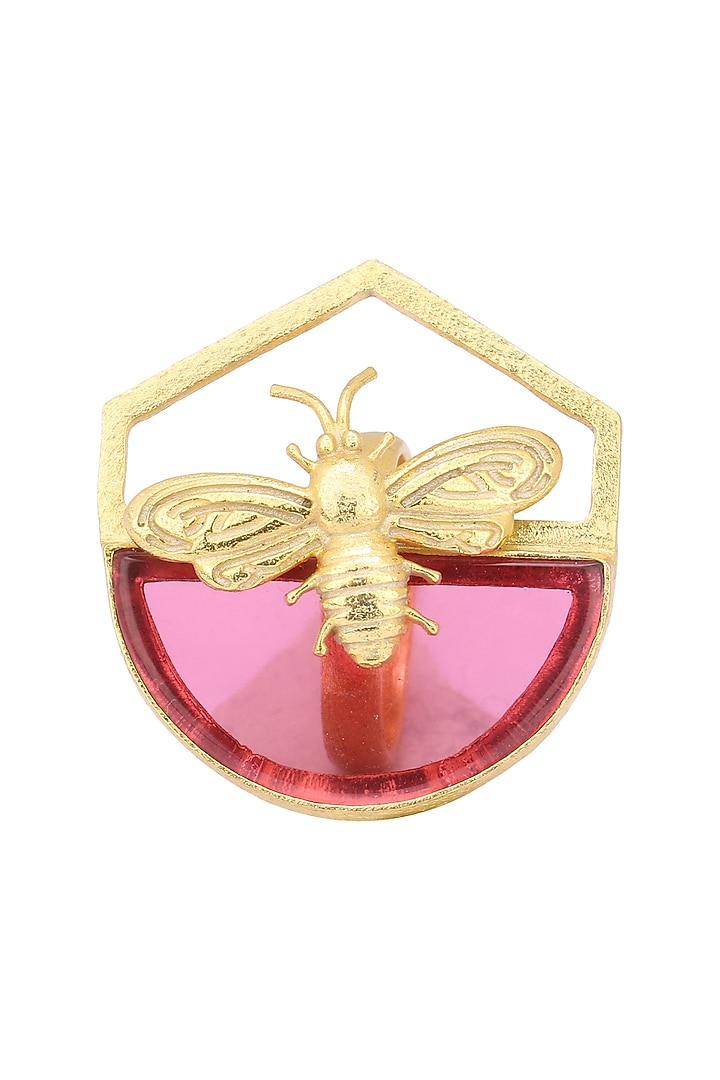 Gold Plated Hydro Pink Quartz Bee Ring available only at Pernia's Pop Up Shop.