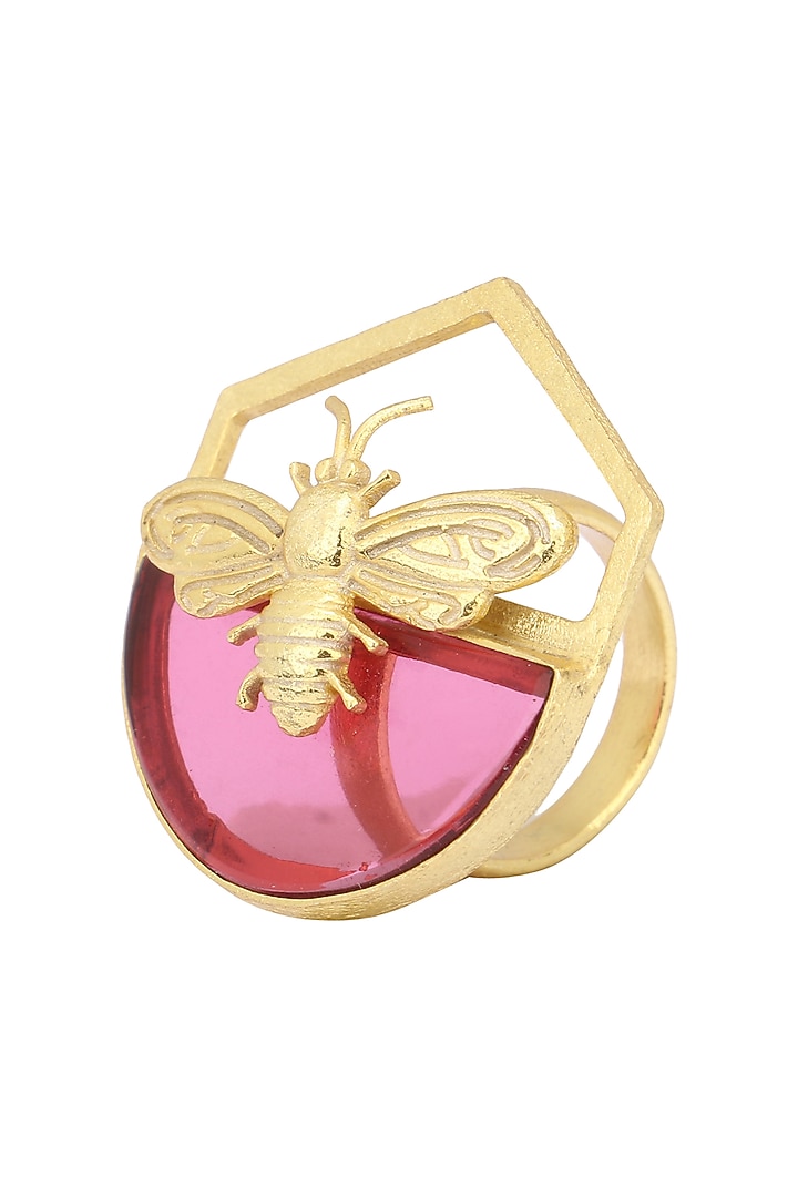 Gold Plated Hydro Pink Quartz Bee Ring available only at Pernia's Pop Up Shop.