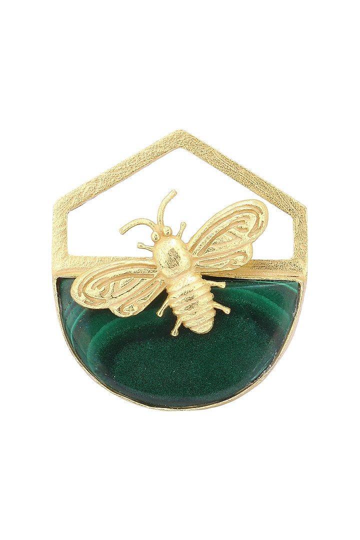 Gold Plated Malachite Stone Bee Ring available only at Pernia's Pop Up Shop.