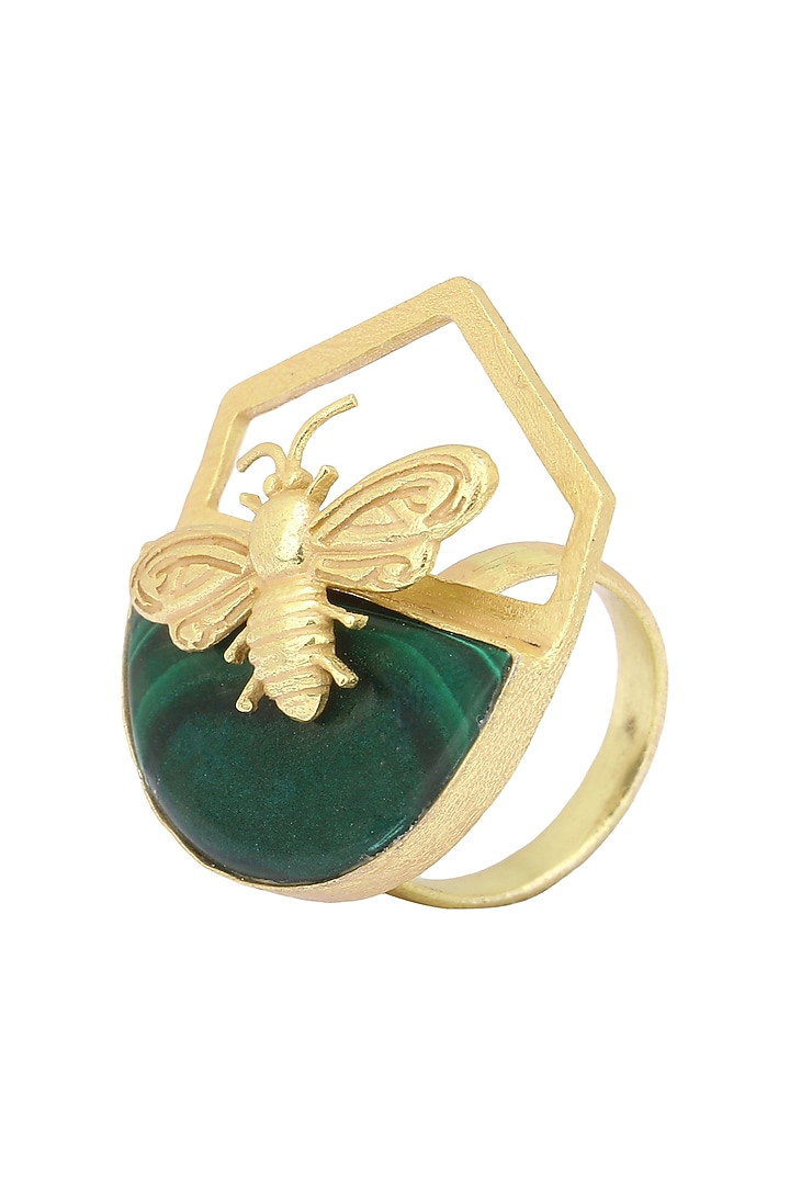 Gold Plated Malachite Stone Bee Ring available only at Pernia's Pop Up Shop.