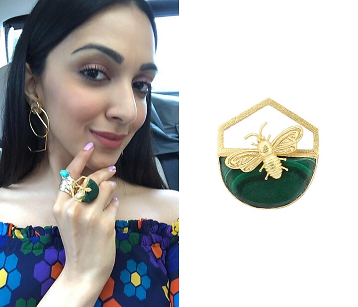 Gold Plated Malachite Stone Bee Ring available only at Pernia's Pop Up Shop.