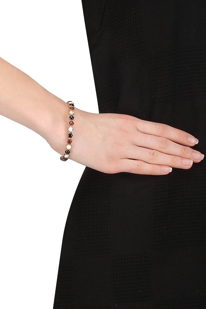 Gold Plated Black Onyx and Carnellian Insectopedia Bangle by Varnika Arora