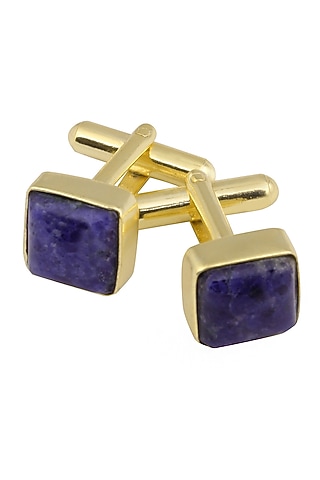 Gold Plated Sodalite Stone Statement Cufflinks by Varnika Arora