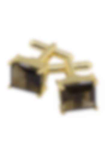 Gold Plated Princess Cut Smoky Quartz Statement Cufflinks by Varnika Arora