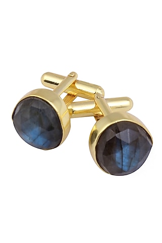 Gold Plated Cut Labrodarite Statement Cufflinks by Varnika Arora