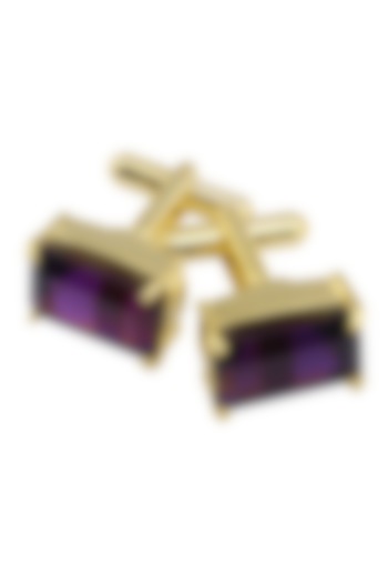 Gold Plated Emerald Cut Amethyst Statement Cufflinks by Varnika Arora