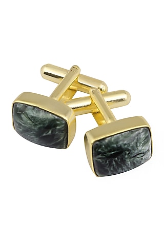 Gold Plated Green Serphanitet Statement Cufflinks by Varnika Arora
