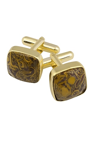 Gold Plated Cut Marrium Statement Cufflinks by Varnika Arora