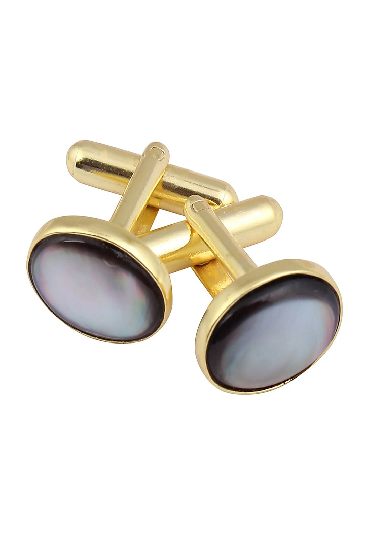 Gold Plated Black Mother of Pearl Statement Cufflinks by Varnika Arora