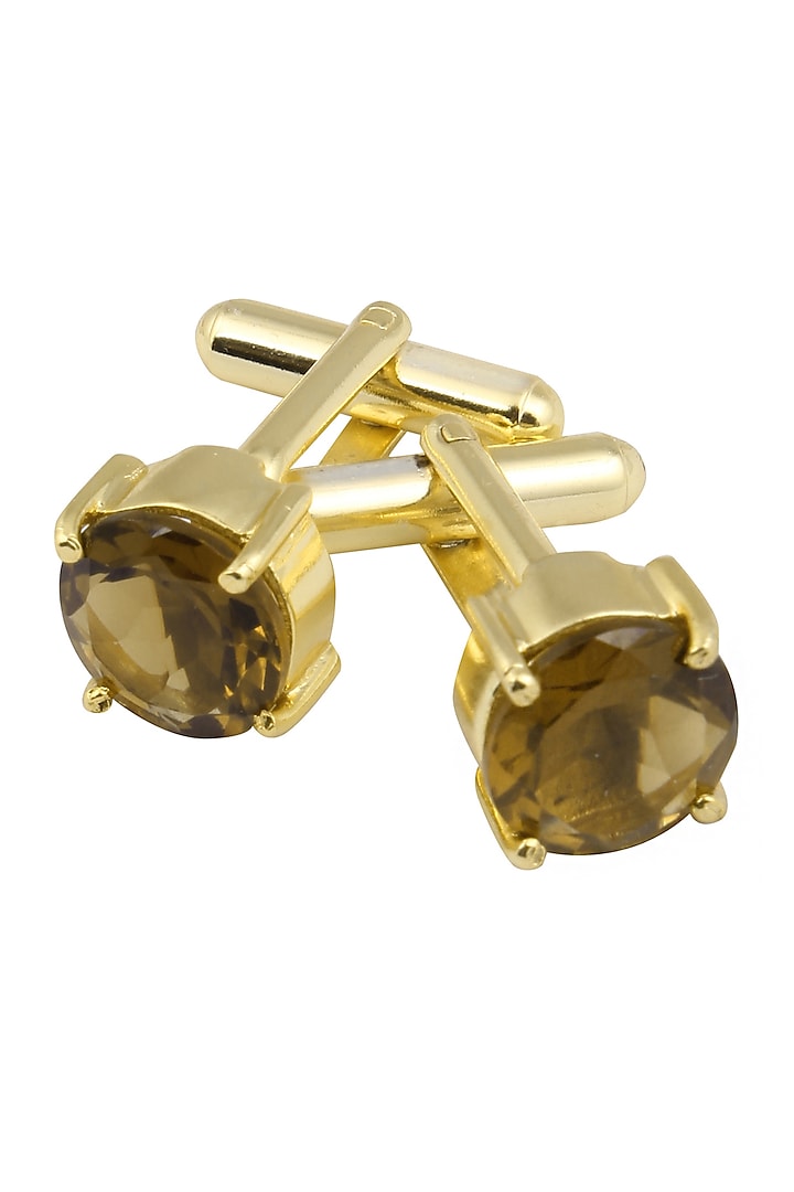 Gold Plated Round Cut Bear Quartz Statement Cufflinks by Varnika Arora