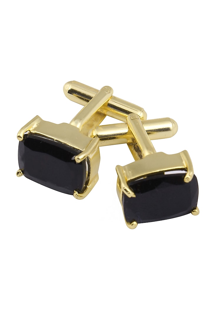 Gold Plated Cut Black Onyx Statement Cufflinks by Varnika Arora