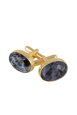 Gold Plated Petersite Semiprecious Stone Cufflink by Varnika Arora