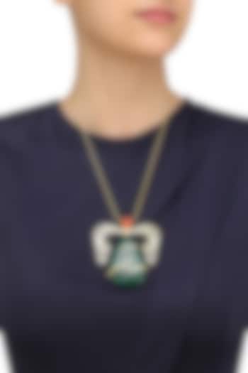 Gold Plated Green Onyx and Carnelian Pendant Necklace by Varnika Arora