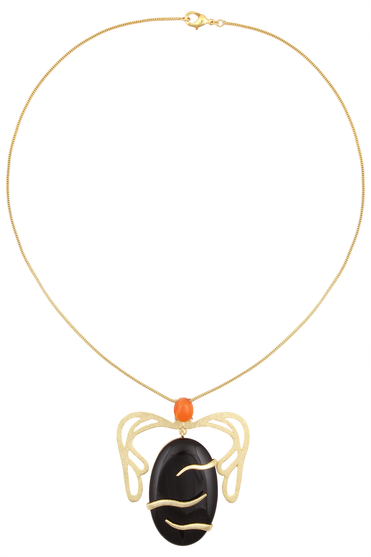 Gold Plated Black Onyx and Carnelian Pendant Necklace by Varnika Arora