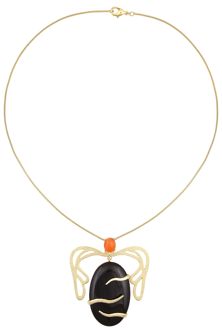 Gold Plated Black Onyx and Carnelian Pendant Necklace by Varnika Arora