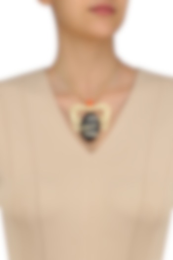Gold Plated Black Onyx and Carnelian Pendant Necklace by Varnika Arora