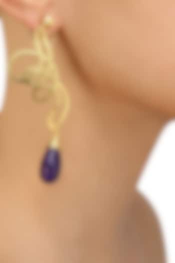 Gold Plated Purple Onyx Stone Earrings by Varnika Arora
