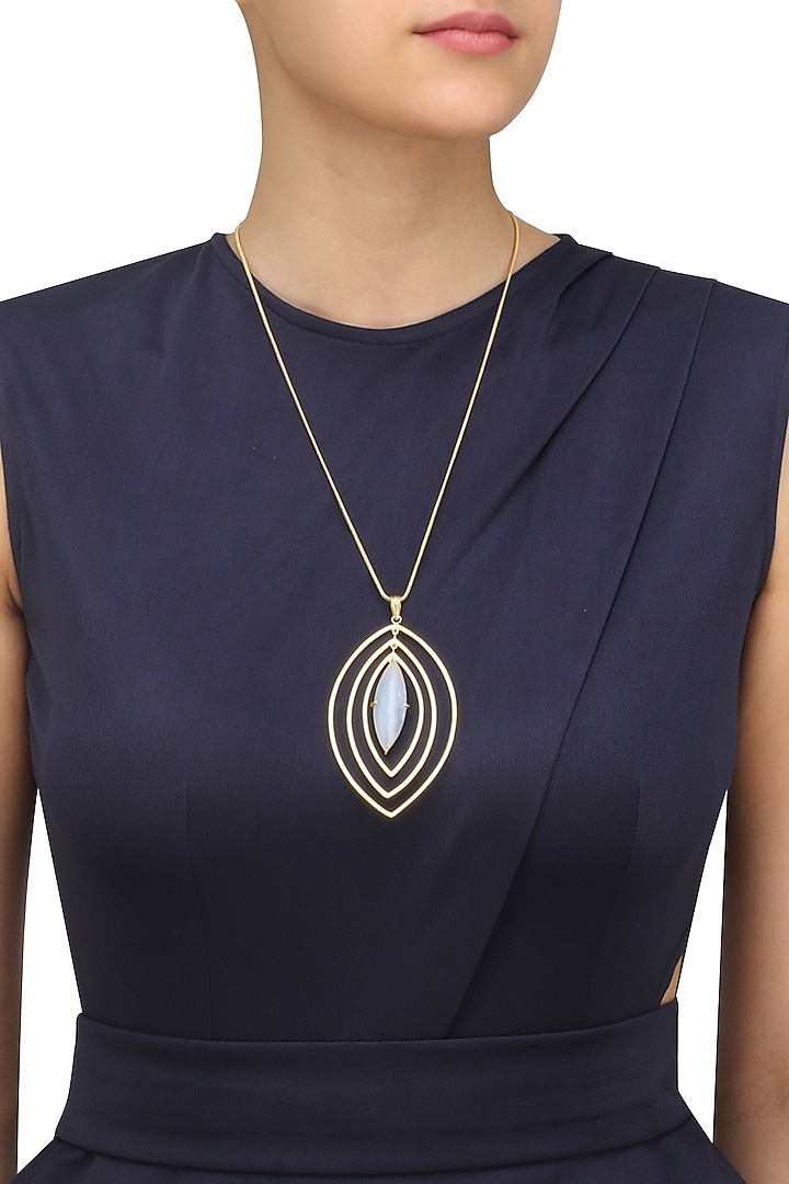 Gold Plated Chalcedony Stone Pendant Necklace by Varnika Arora