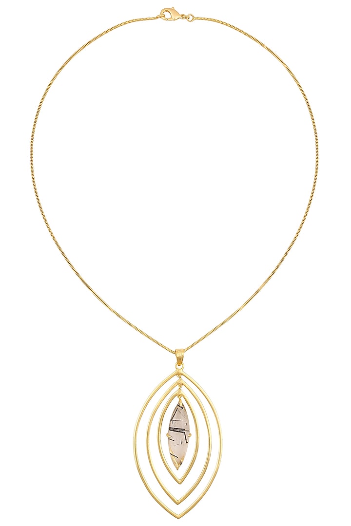 Gold Plated Black Rutile Stone Pendant Necklace by Varnika Arora