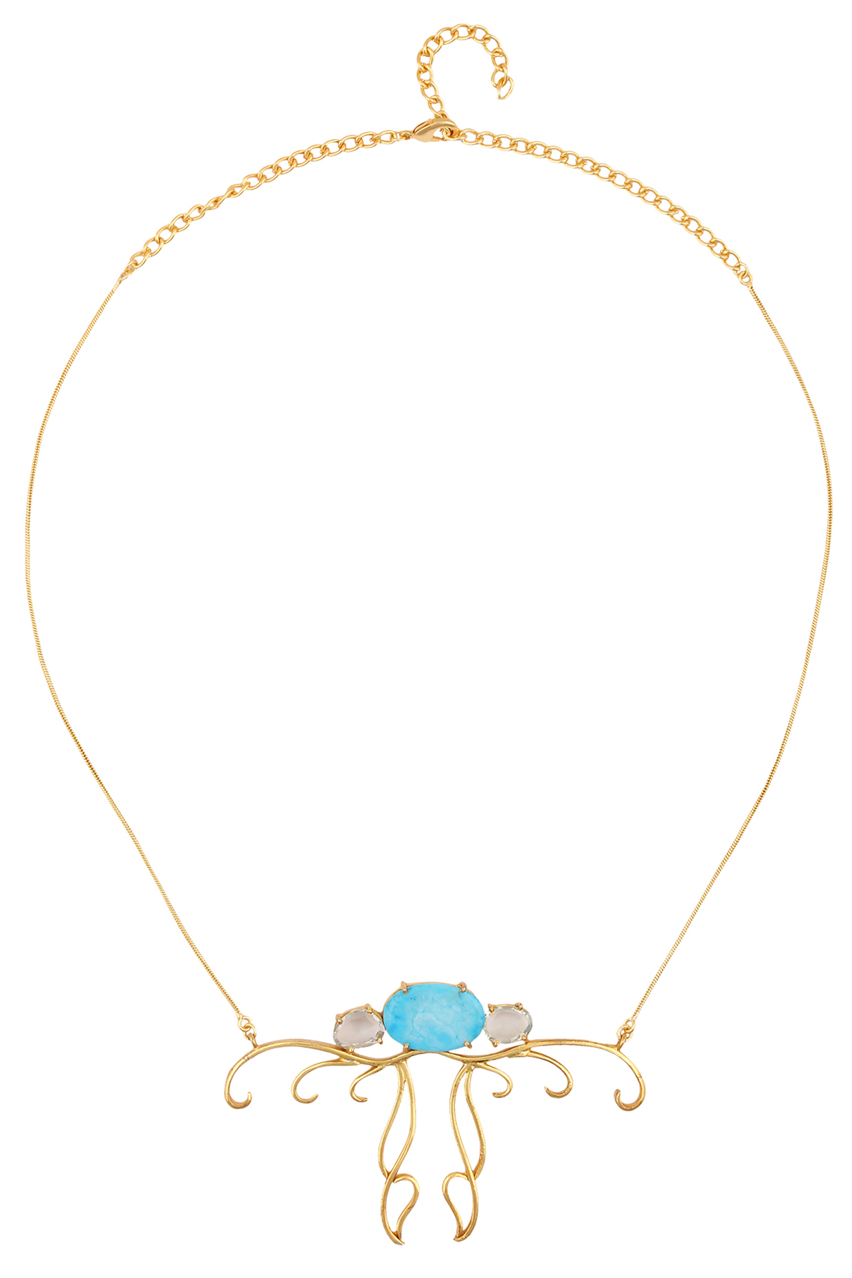 Gold Plated Turquoise Semiprecious Stone Pendant Necklace by Varnika Arora