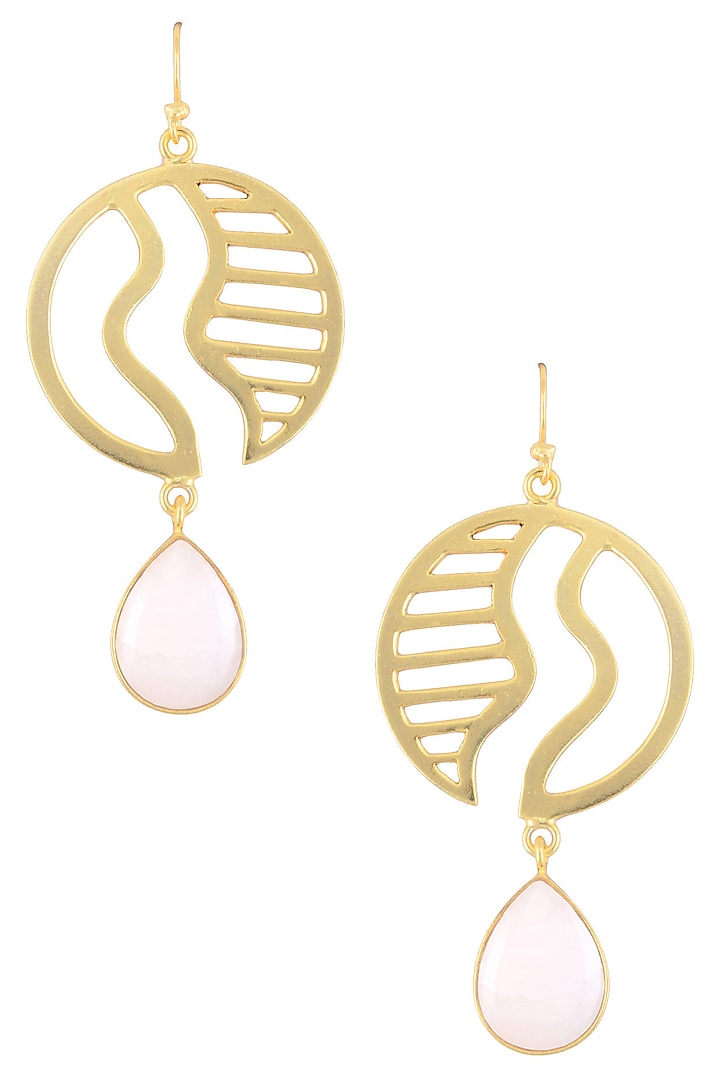 Varnika Arora presents Gold plated semi precious stone pink arognite statement earrings available only at Pernia's Pop Up Shop.