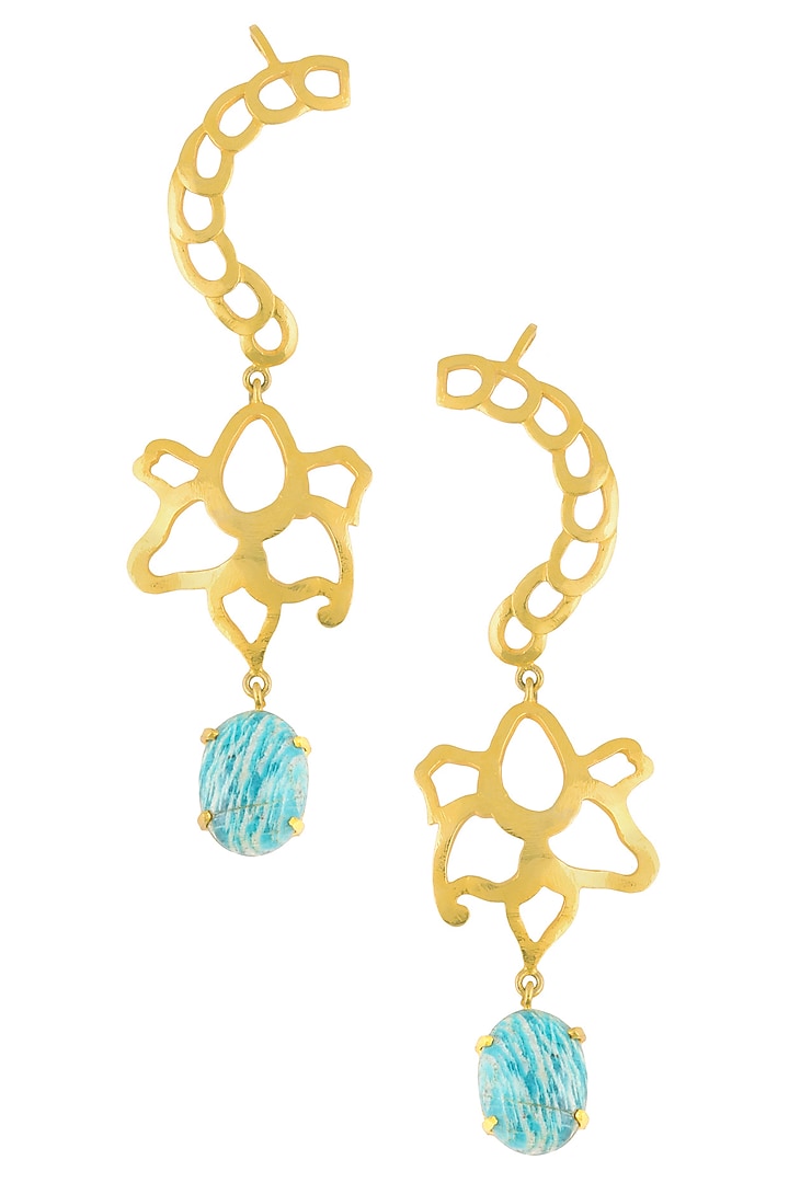 Varnika Arora presents Gold plated amazonite stone statement earcuffs available only at Pernia's Pop Up Shop.
