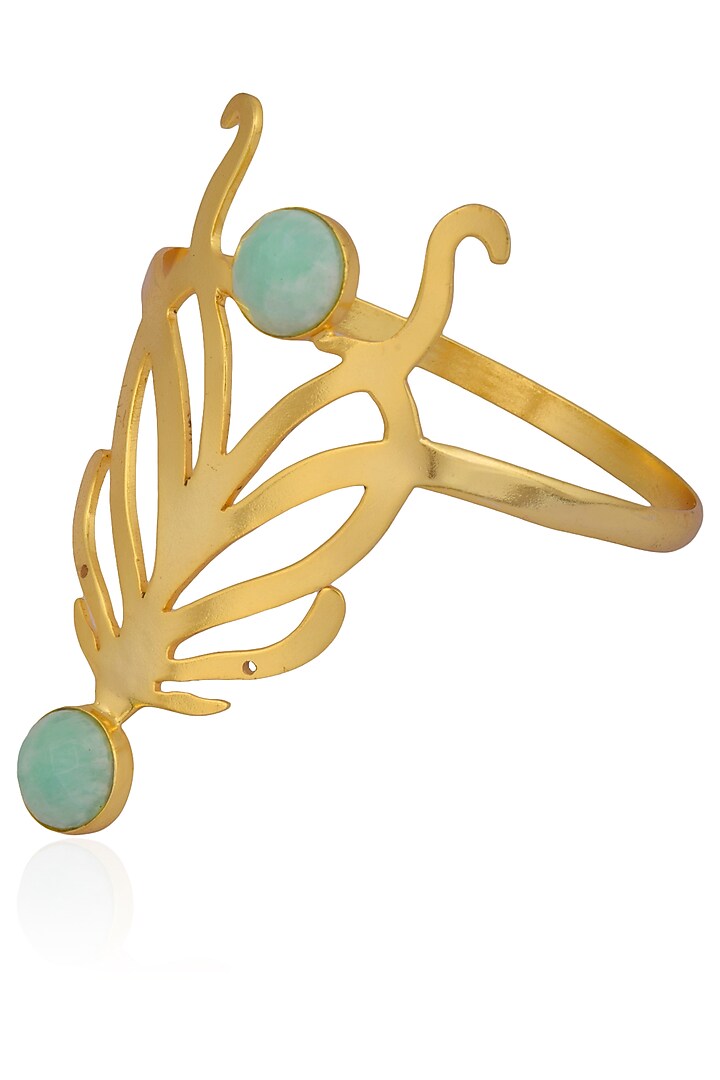 Varnika Arora presents Gold plated cut stones amazonite statement wrist palm cuff available only at Pernia's Pop Up Shop.