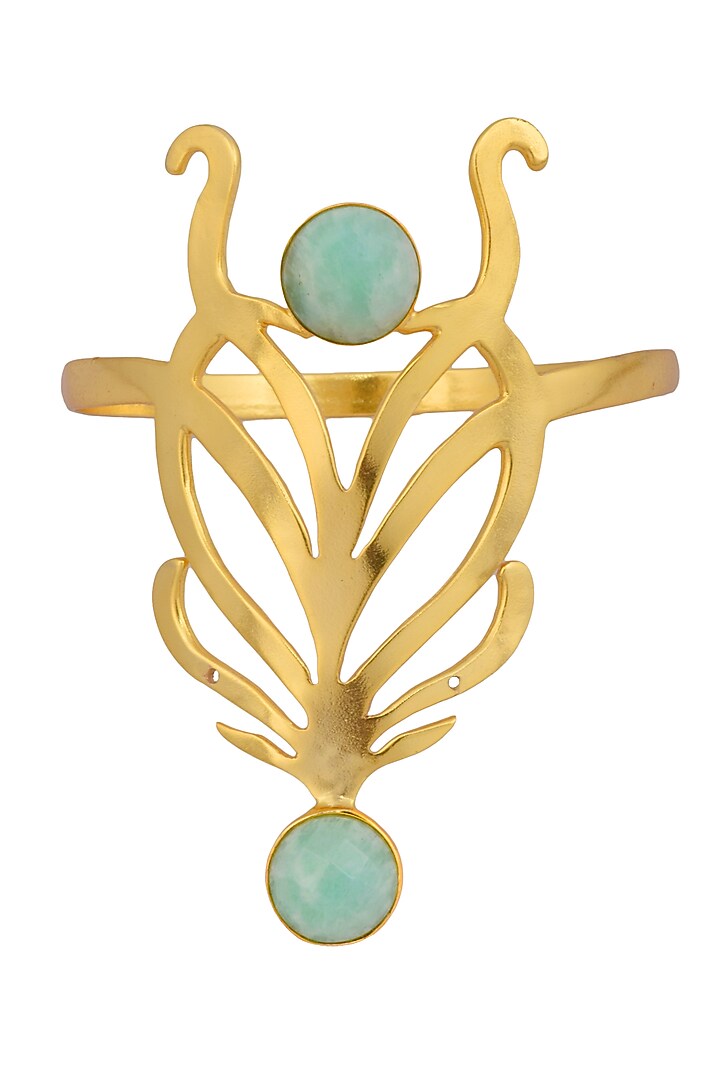 Varnika Arora presents Gold plated cut stones amazonite statement wrist palm cuff available only at Pernia's Pop Up Shop.