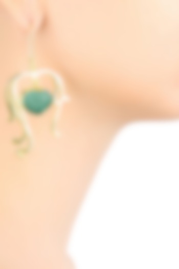 Varnika Arora presents Gold plated heart cut stone turquoise statement sweetheart earrings available only at Pernia's Pop Up Shop.